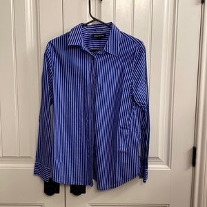 Jones New York large blue with white stripes button up shirt